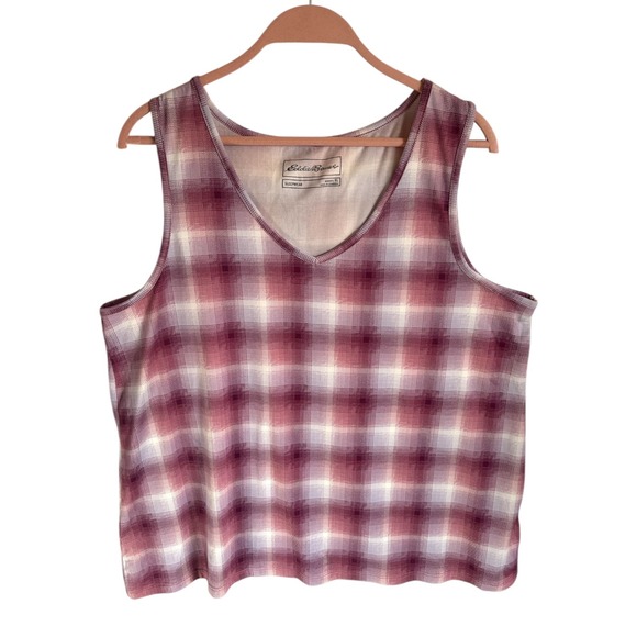 Eddie Bauer Pink 3 piece Pajama Set Plaid Tank Top Pants Shorts XL Lounge Soft - Picture 6 of 11